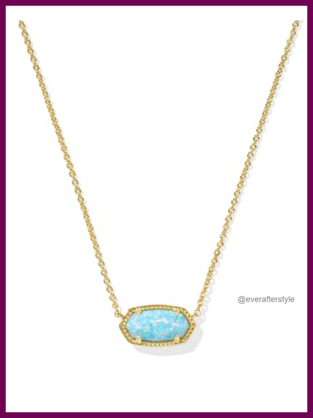 Gold-Plated Brass Pendant Necklace with Light Teal Opal Stone, Delicate Dainty